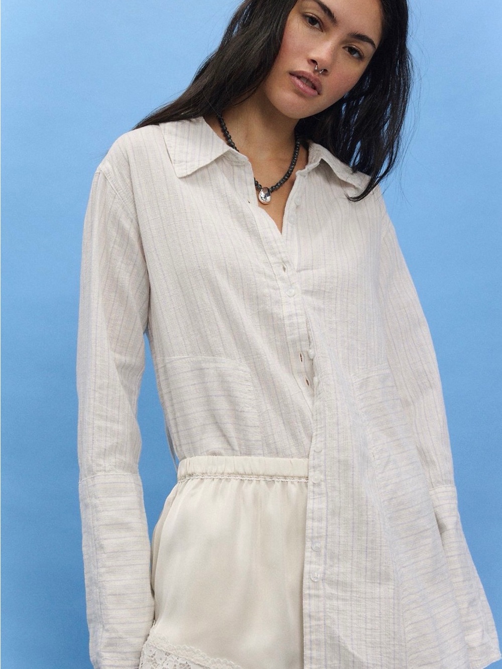 We The Free Cream-White Textured Long-Sleeve Button-Down Shirt - Picture 4 of 5